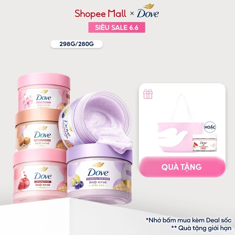 Smoothie Tẩy Tế Bào Chết Body Dove Chăm Da Sáng Mịn 298g/280g