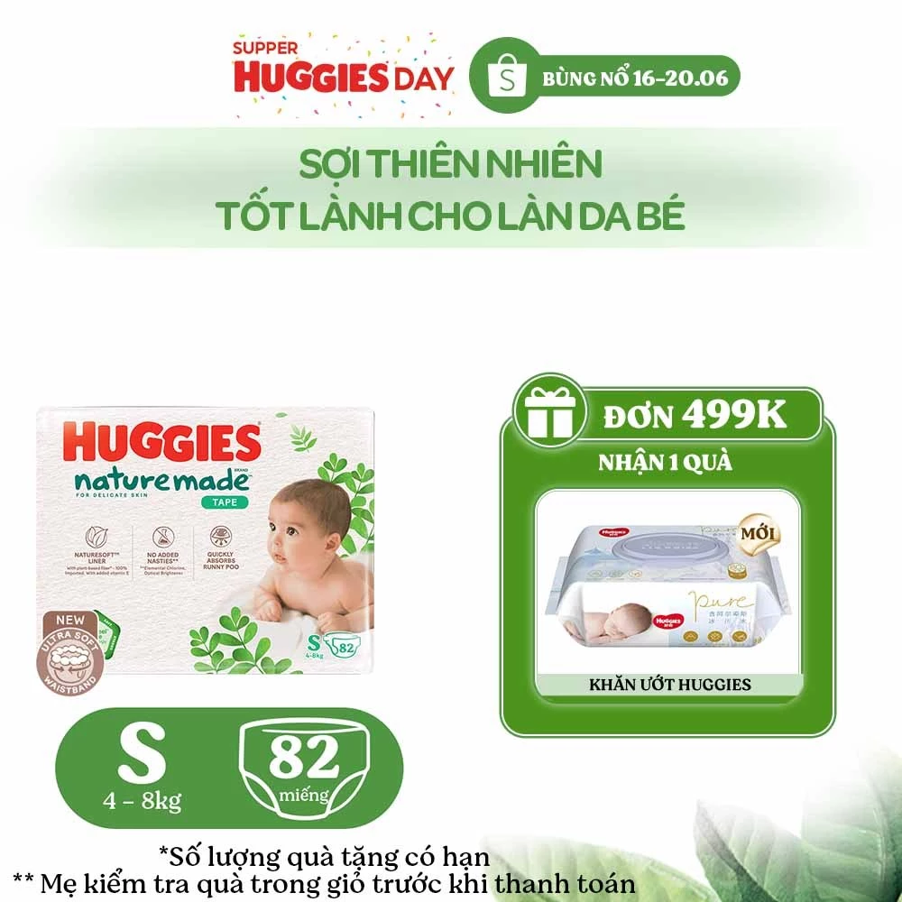 Tã Dán Huggies Platinum Nature Made Size S82/M64/L54/XL44