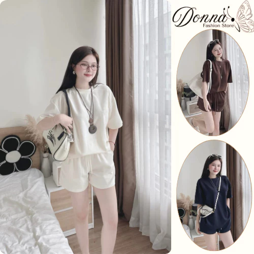 Set Bộ Nữ HCOM25902 Áo Thun Form Rộng Và Quần Short Đùi Phong Cách Hàn Quốc Trẻ Trung DONNA