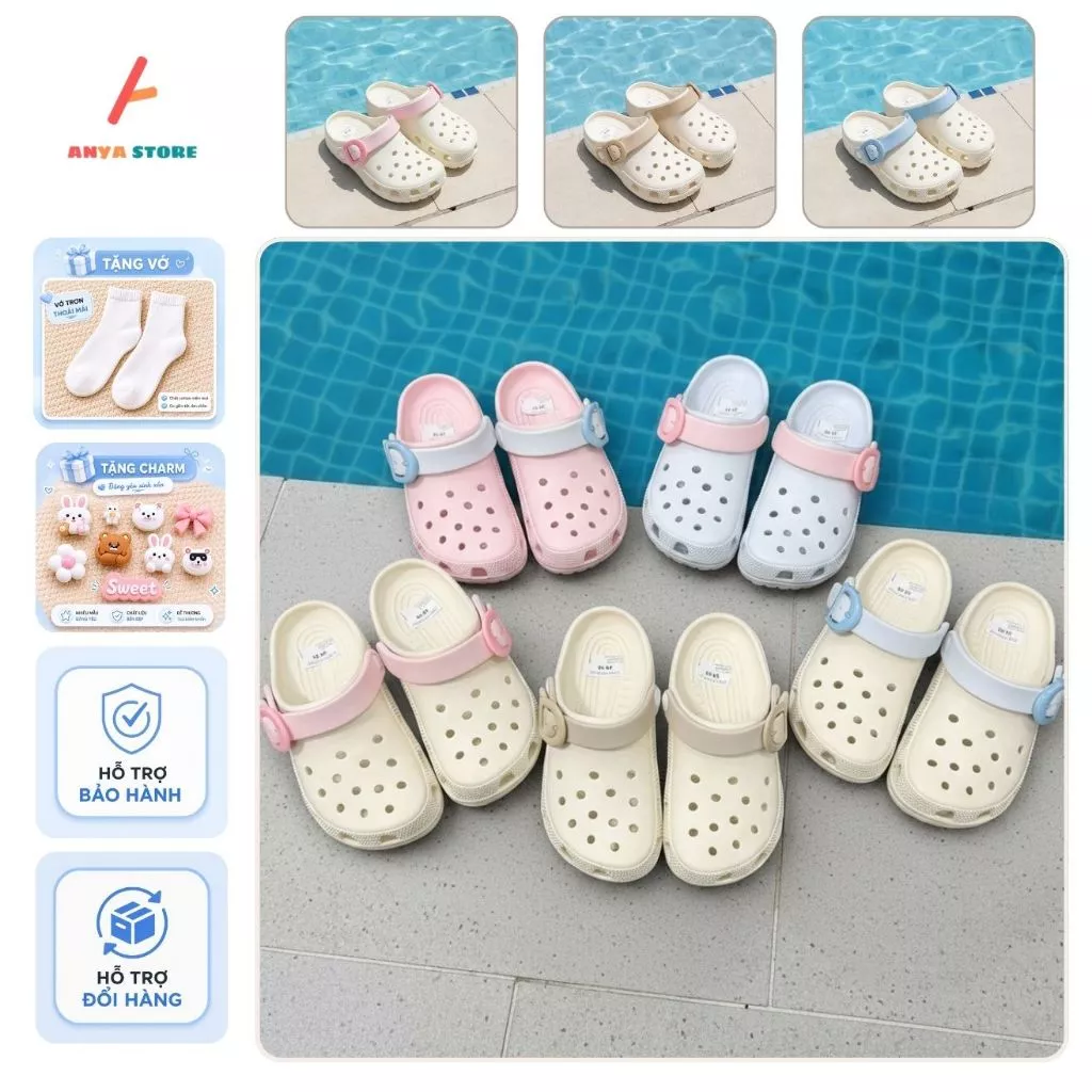 Dép Sục Mix Quai Nhiều Màu, Chất Liệu EVA Cao Cấp Siêu Nhẹ Quai Khuy Khóa Linh Hoạt Chống Nước - Đổi Size QH10 đang được đối chiếu cho người mua tại Việt Nam