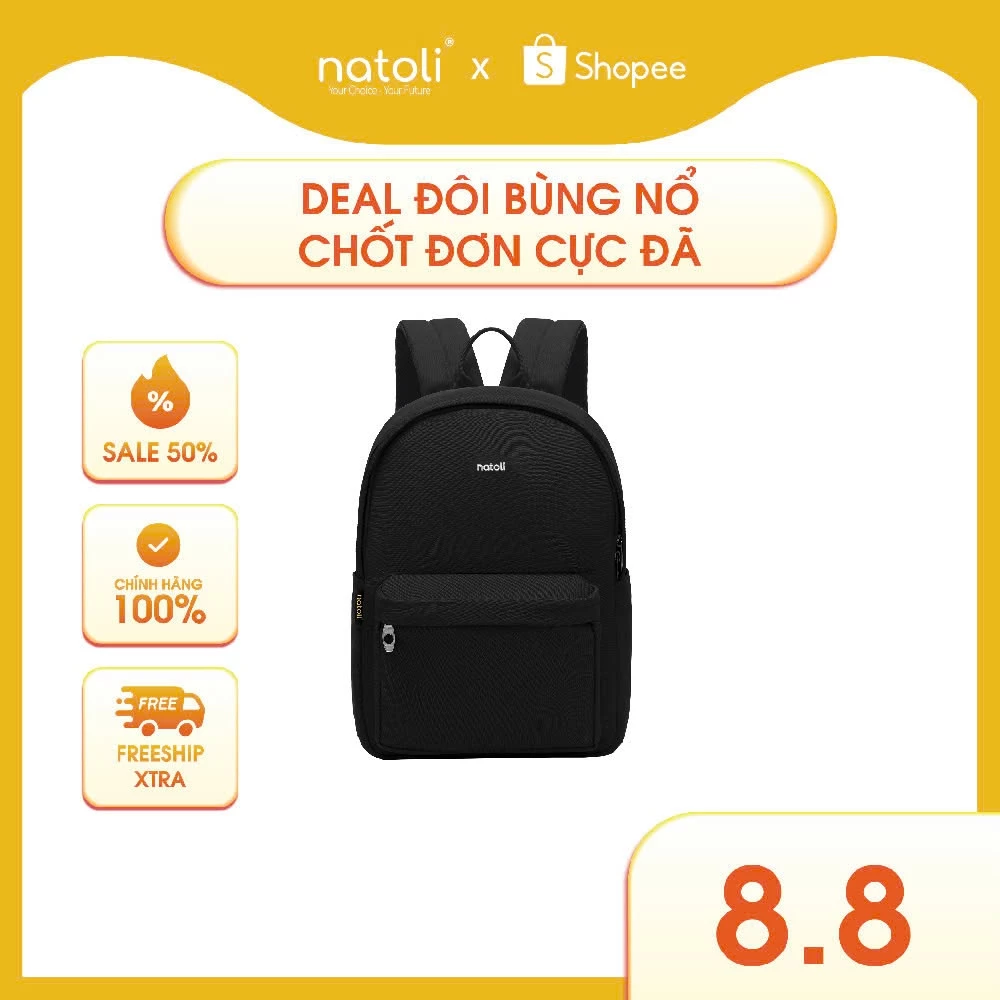 Balo đi học nam nữ thương hiệu NATOLI nhiều ngăn chống nước tốt - Basic Backpack B2 đang được đối chiếu cho người mua tại Việt Nam
