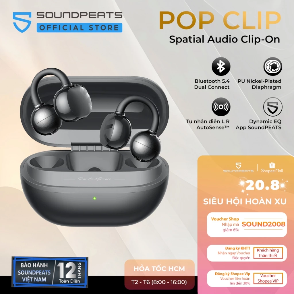 Tai Nghe True Wireless SoundPEATS POP Clip