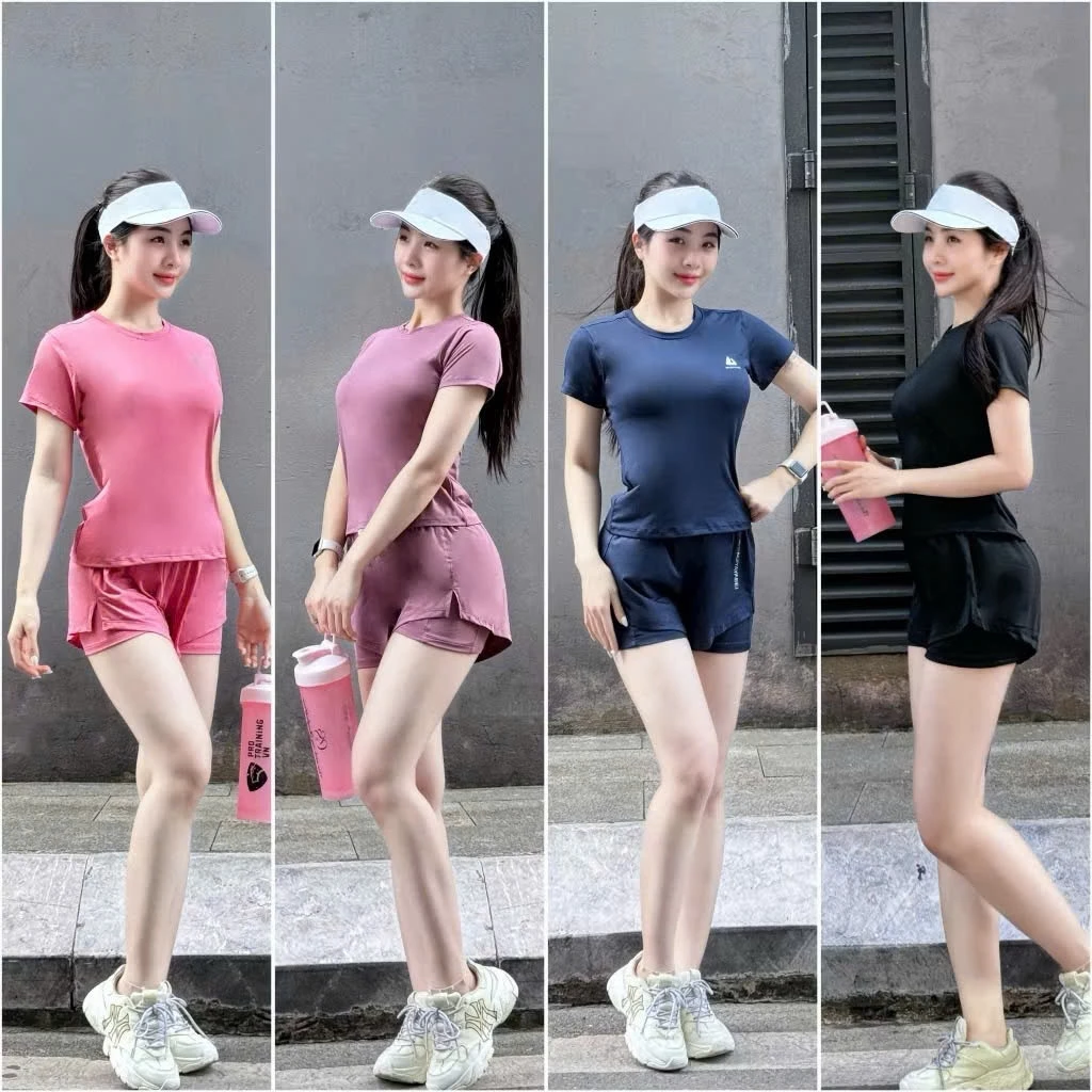 (Có túi quần) Bộ thể thao nữ tập gym yoga aerobic nữ áo cộc quần 2 lớp form chuẩn tôn chất liệu co dãn thoải mái