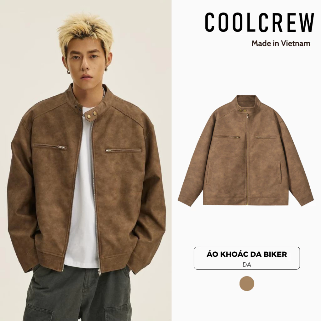 Áo Khoác Da Biker 𝐂𝐎𝐎𝐋𝐂𝐑𝐄𝐖 Phong Cách Thời Trang Cổ Điển Cho Nam Nữ, Basic, Đường Phố AKD051