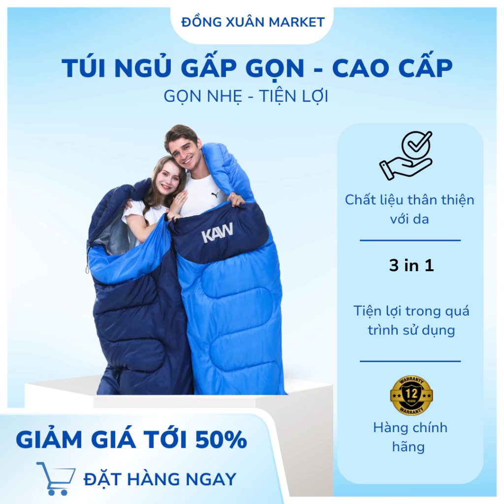Túi ngủ gấp gọn KAW Loại dày, Túi ngủ văn phòng ấm áp, nhẹ nhàng, dễ dàng mang đi làm, đi du lịch