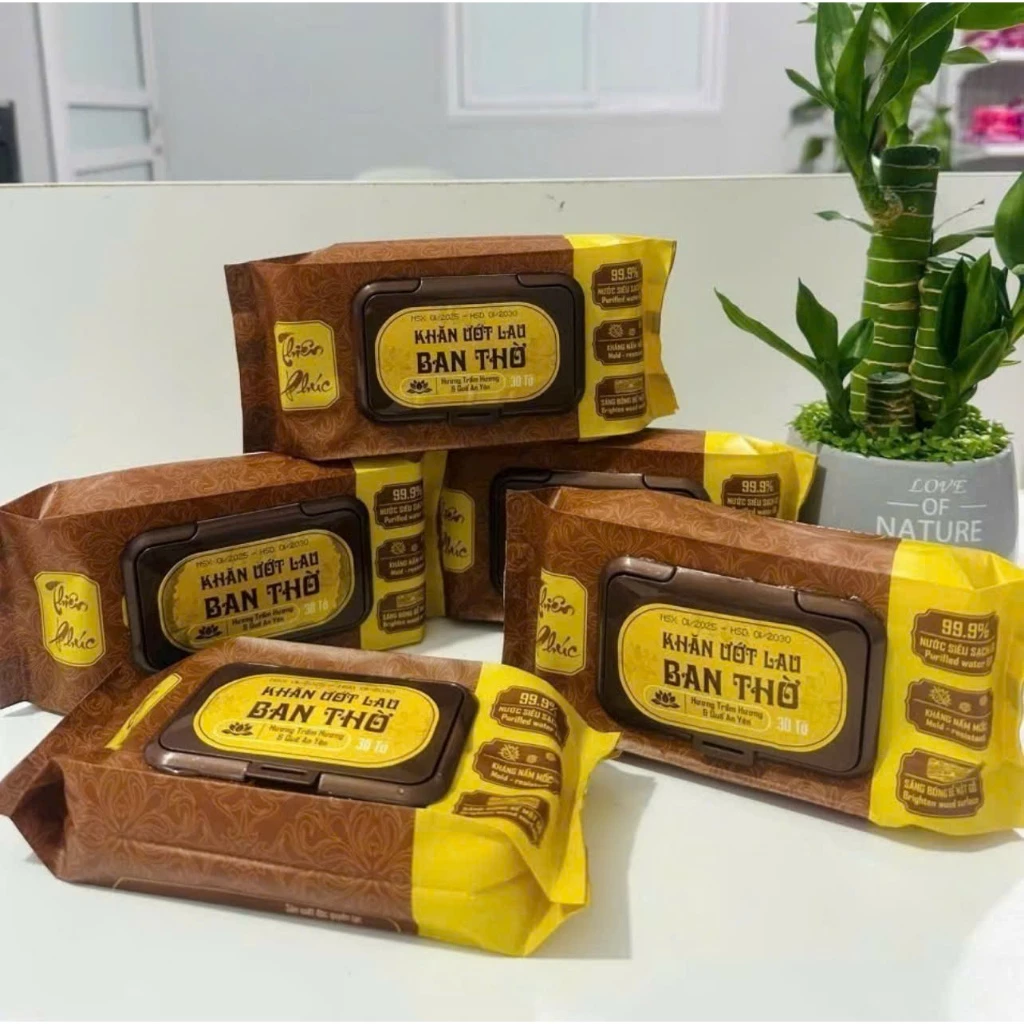 COMBO 5 Gói Khăn Lau Bao Sái Ban Thờ Thiên Phúc , HƯƠNG TRẦM - QUẾ AN TOÀN LÀNH TÍNH
