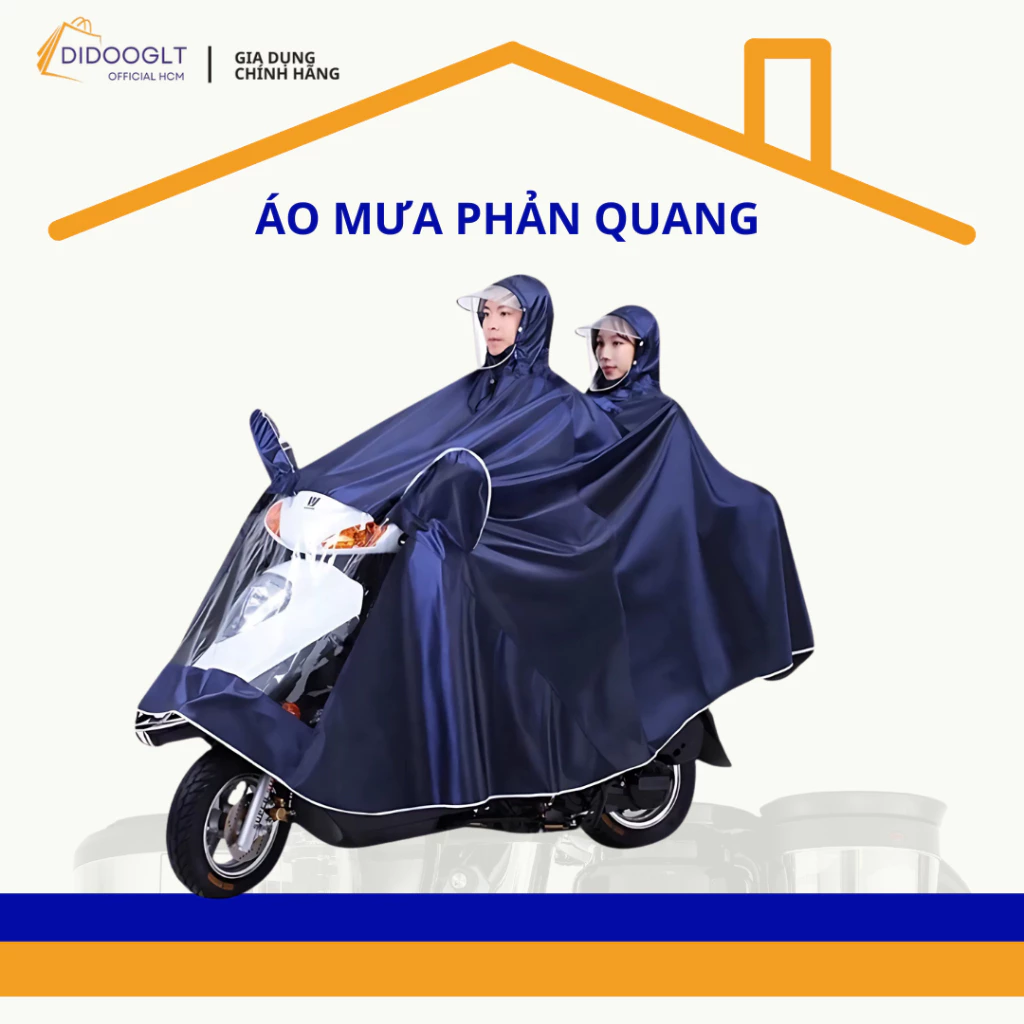Áo mưa choàng 1 mũ 2 mũ cỡ lớn đi xe máy vải dù chống rách có kính chắn mưa siêu rộng ( didooglt )