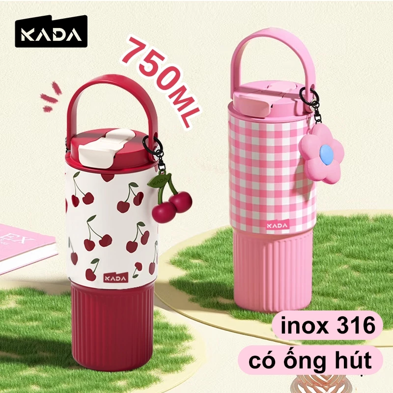 KADA Ly Giữ Nhiệt Bình Nước Giữ Nhiệt 6h 750ml Có Tay Cầm Ống Hút Inox 316 ống Dùng Cho Văn Phòng & Trường Học