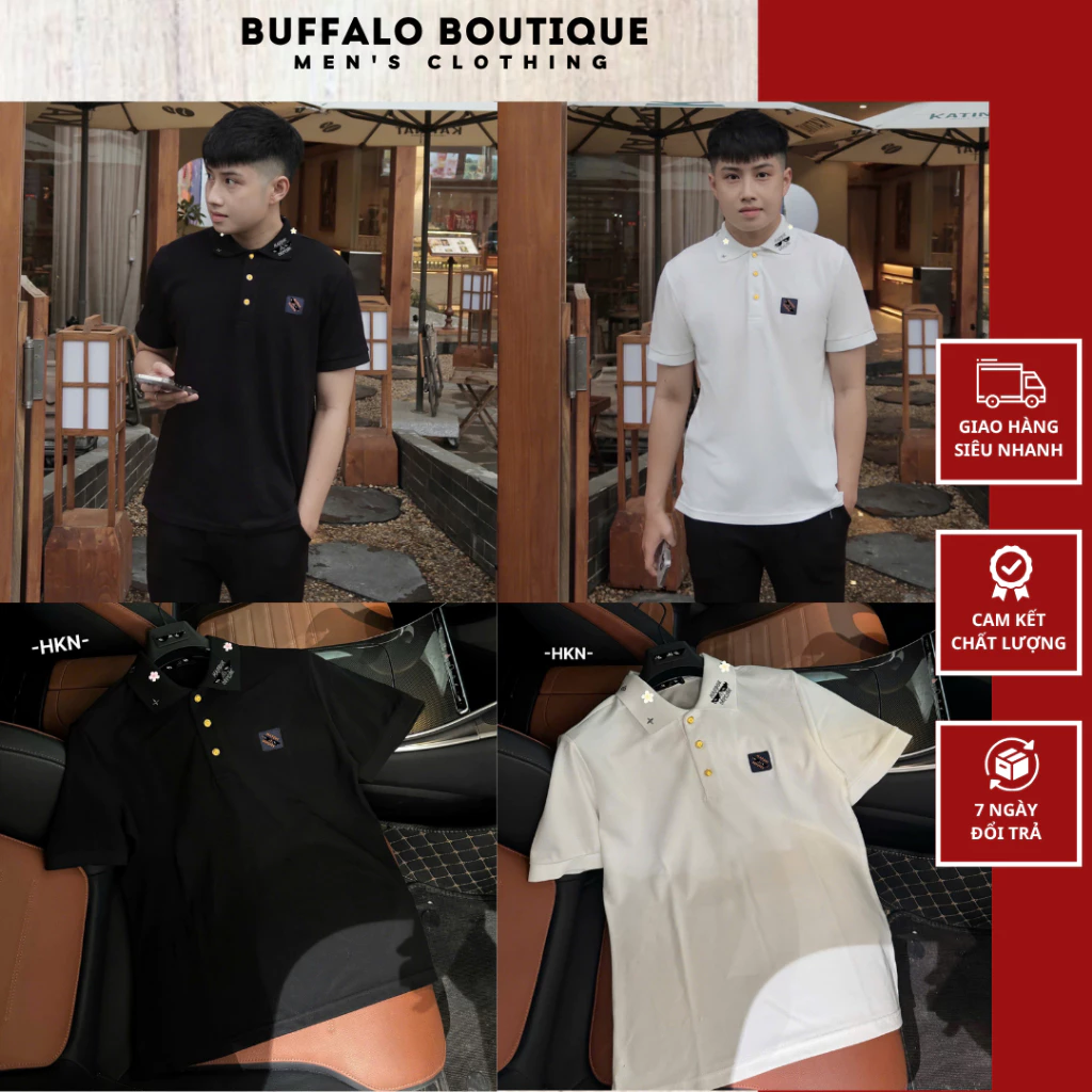 Áo Polo Nam Chất Cotton Gai Thêu Logo Cổ Siêu Đẹp - Áo Polo Nam Nữ Cúc Vàng Cao Cấp
