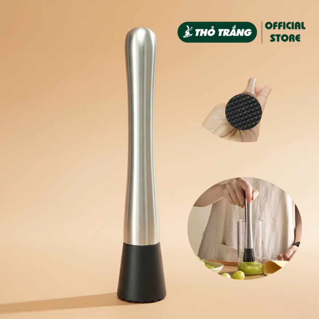Chày bar dầm pha chế inox 20cm đầu nhựa cao cấp (chất liệu inox 304)