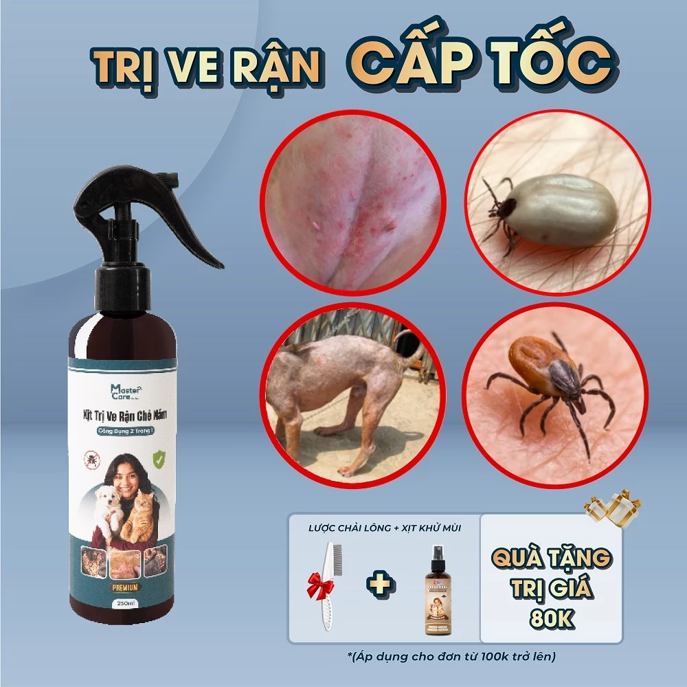 Xịt Ve Rận Cấp Tốc Cho Chó Mèo – Ngừa Ghẻ Nấm Da – An Toàn Từ 2 Tháng Tuổi MasterCare Premium đang được đối chiếu cho người mua tại Việt Nam