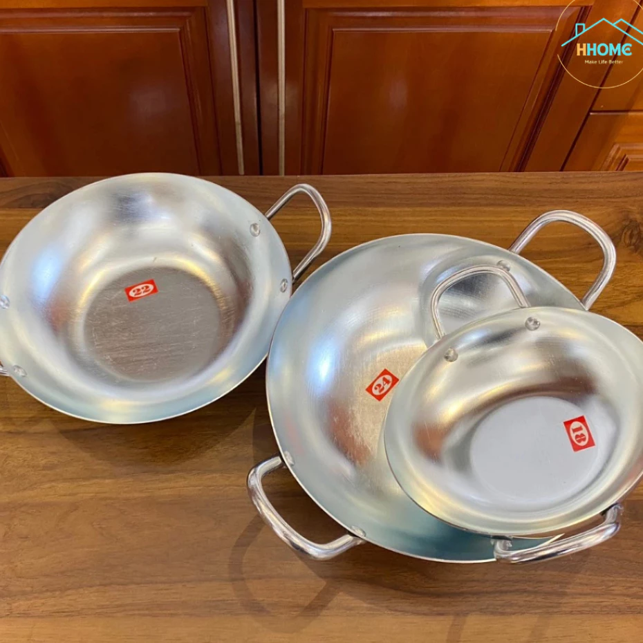 [Kho Sỉ] Combo Chảo Nhôm Hai Quai 18-22- CM Sâu Lòng Hàng Rẻ Bền Đẹp, Xào Nấu Đủ Món - Hùng home