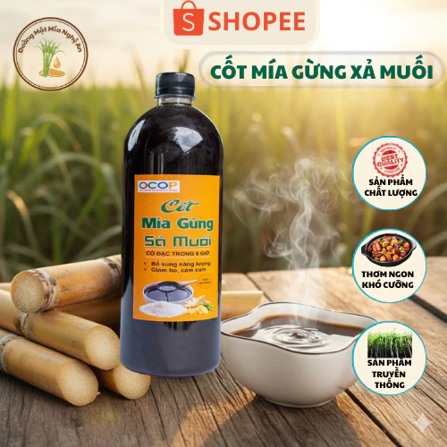 Cốt Mía Gừng Sả Muối, Cốt Mía Được Cô Đặc Từ Nước Mía, Gừng Tươi, Sả Tươi, Muối Biển Thô