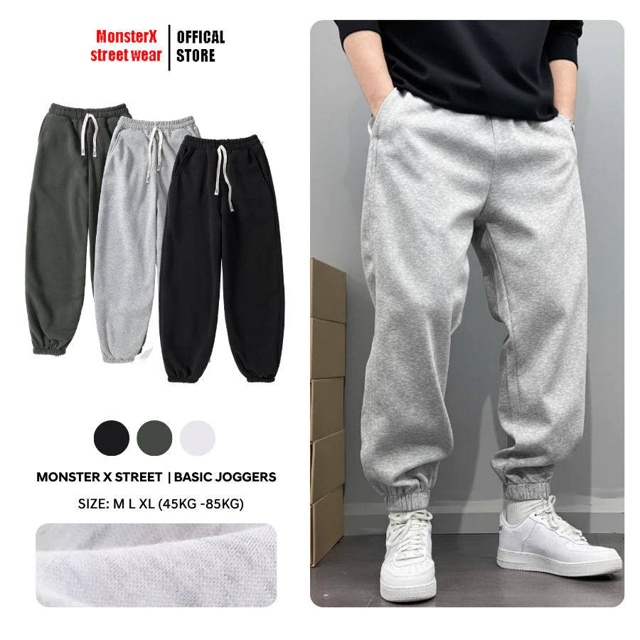 [Bản Cao Cấp] Quần Jogger Trơn nỉ bông nam nữ bigsize Monster x Street nỉ bông ống rộng lai thun