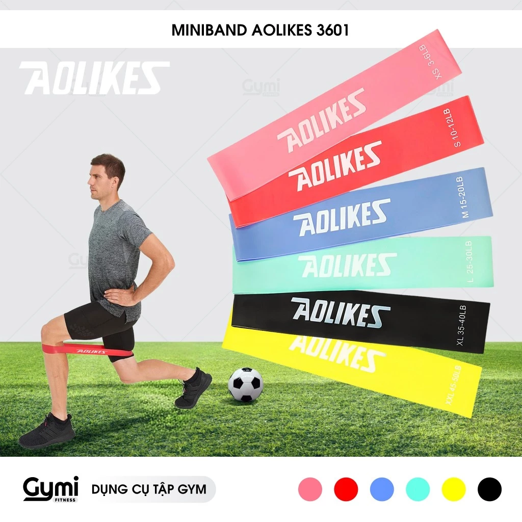 Dây Mini Band Cao Su Kháng Lực Aolikes A-3601 | Dây Miniband Tập Mông Đùi, Bộ 6 Dây Tặng Kèm Túi