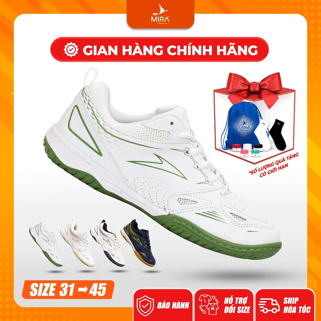 Giày cầu lông Mira Lighter chính hãng - giày cầu lông siêu nhẹ - giày Mira nam nữ [Tăng 1 Size][Tặng Vớ & quấn cán 69k]