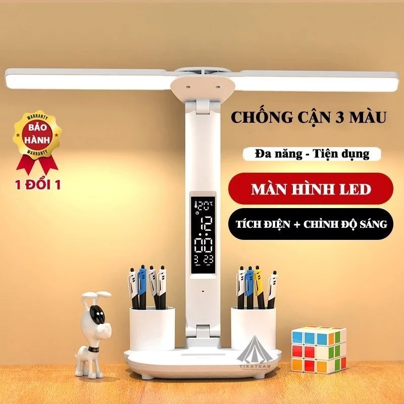 Đèn Học Led Để Bàn Làm Việc Thiết Kế Sáng Tạo Với 2 Thanh Led Rời, Cảm Ứng Tích Điện Pin, Chống Cận Thị