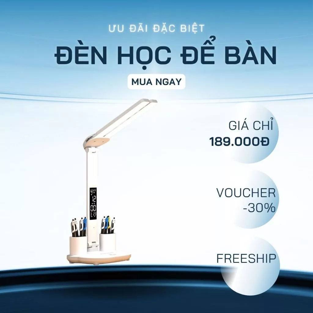 Đèn học để bàn chống cận DSBY, Đèn Led 2 bóng pin sạc điện, đèn bàn học có quạt, hộp bút TIỆN LỢI