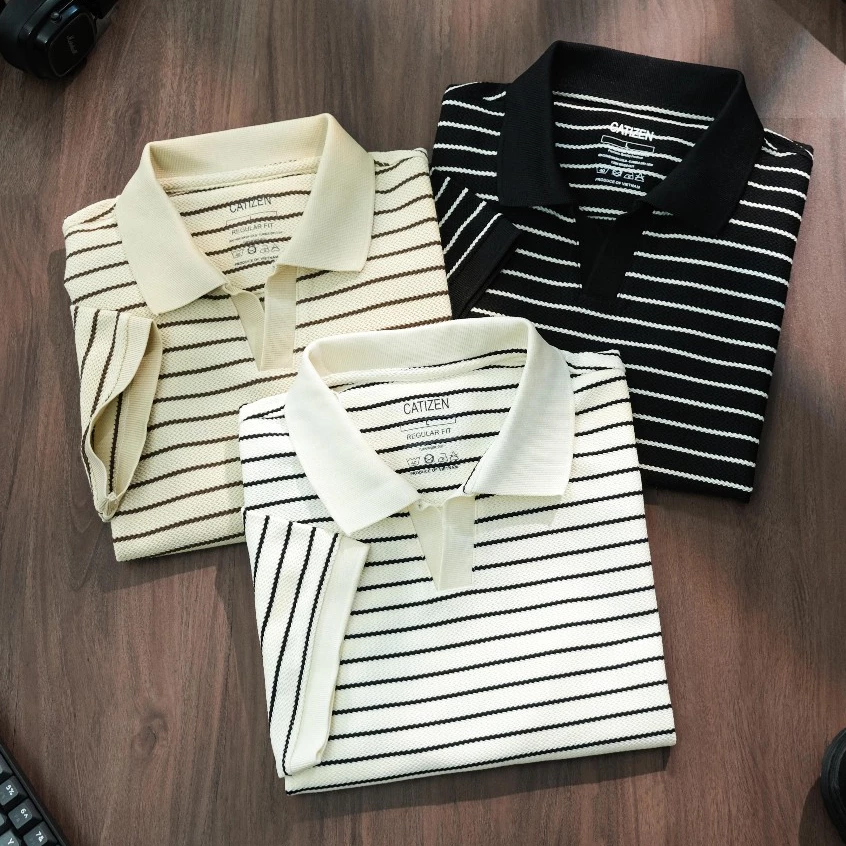 Áo Polo Nam Sọc VIBESTRIP Chất Vải Cotton Xương Cá Cao Cấp, Trẻ Trung, Thanh Lịch - CATIZEN