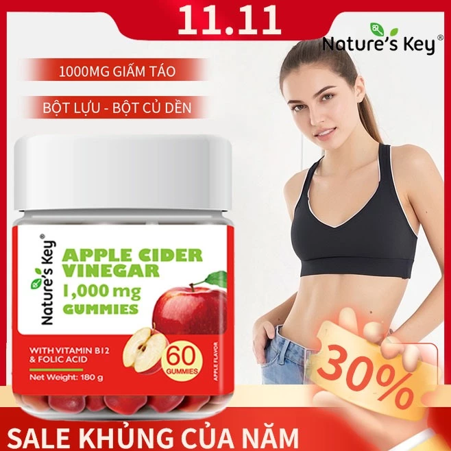 NATURE'S KEY Kẹo Giấm Táo Giảm Cân Gói kết Hợp 3 Chai Kẹo Dẻo Giấm Táo Hỗ Trợ Tiêu Hóa