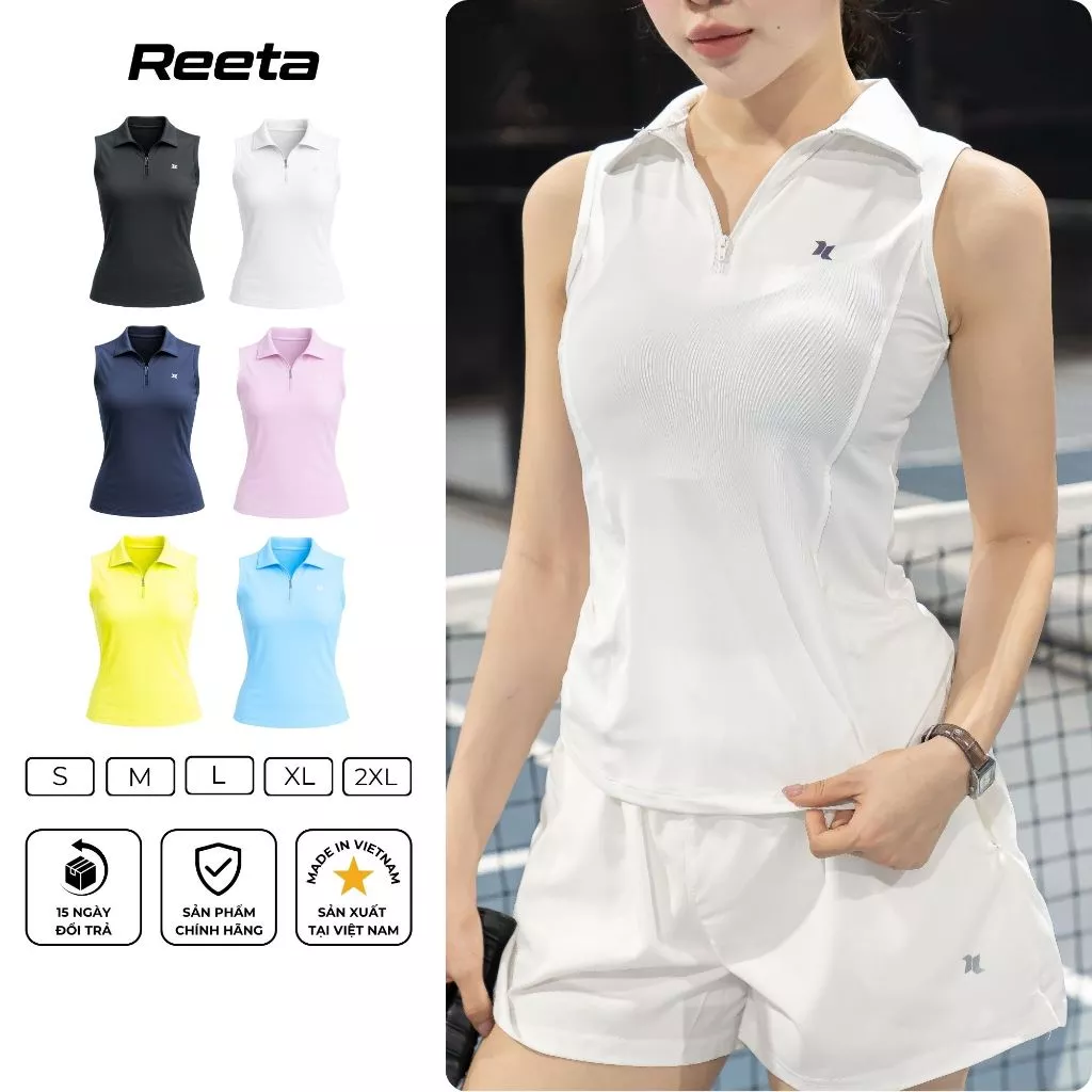 Áo sát nách thể thao nữ Reeta cổ áo khoá kéo,chất liệu thun co giãn tập tennis, cầu lông, pickleball,chạy bộ...A206