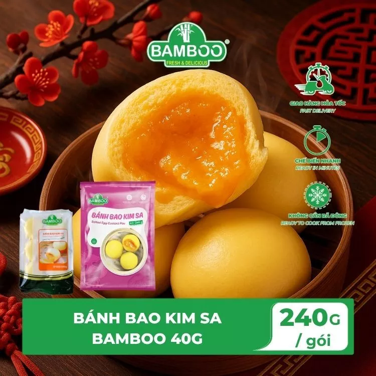 Bánh Bao Kim Sa BAMBOO - Bánh Bao Kim Sa Trứng Muối Tan Chảy Hoàng Kim (40g x 6 cái)