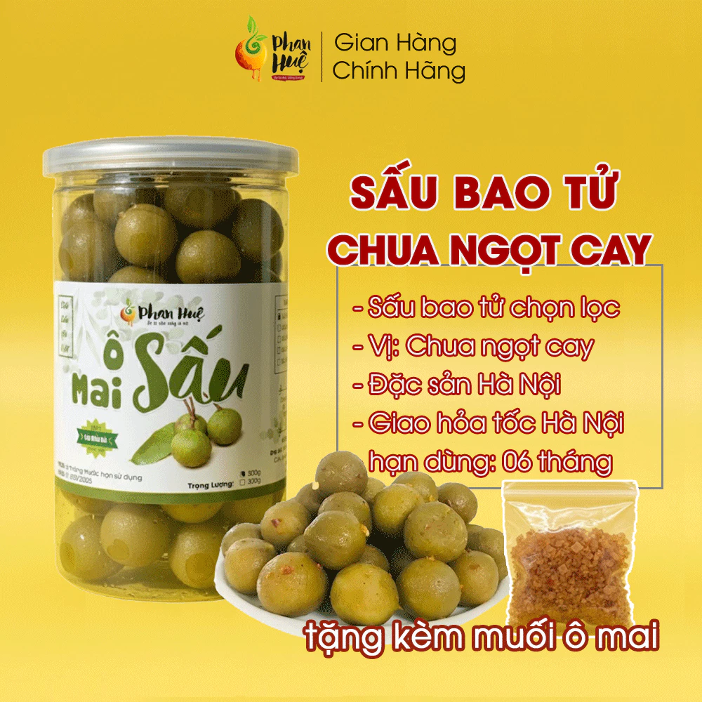 Ô mai xí muội sấu bao tử giòn chua ngọt cay Phan Huệ 100g 300g 500g giảm ho rát họng đặc sản Hà Nội