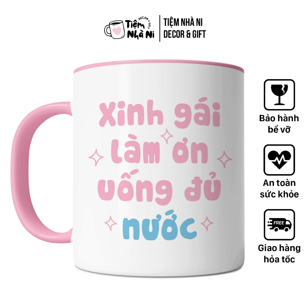 Ly Sứ Cốc Sứ XINH GÁI LÀM ƠN UỐNG ĐỦ NƯỚC, Quà Tặng Bạn Gái