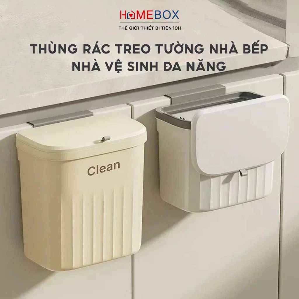 Thùng rác treo tường nhà bếp có nắp ngăn mùi, Thùng đựng rác đa năng dán tường văn phòng nhà vệ sinh