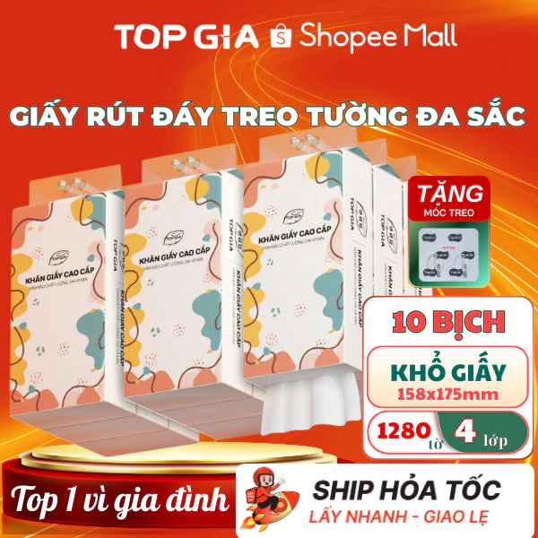 Khăn giấy rút đáy đa sắc TOPGIA thiết kế treo tường thông minh, tiện lợi, siêu dai và mềm mịn