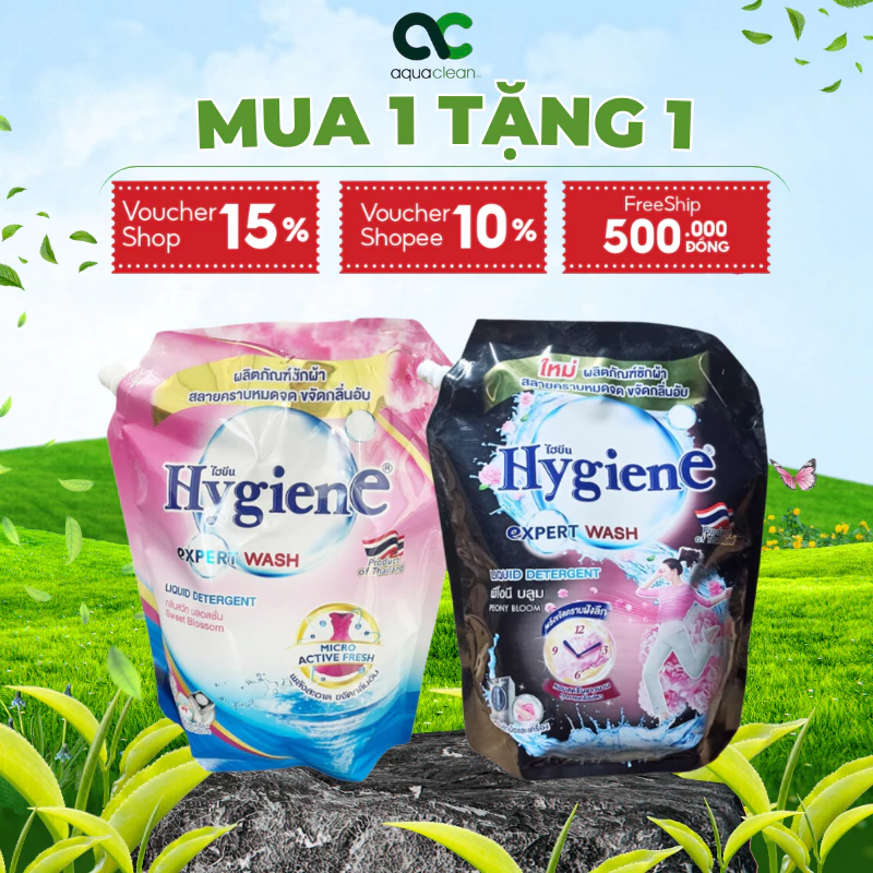 [MUA 1 TẶNG 1] Túi Nước Giặt Xả Hygiene Expert Wash Hương Hoa Mẫu Đơn - Thể Tích 1800ML