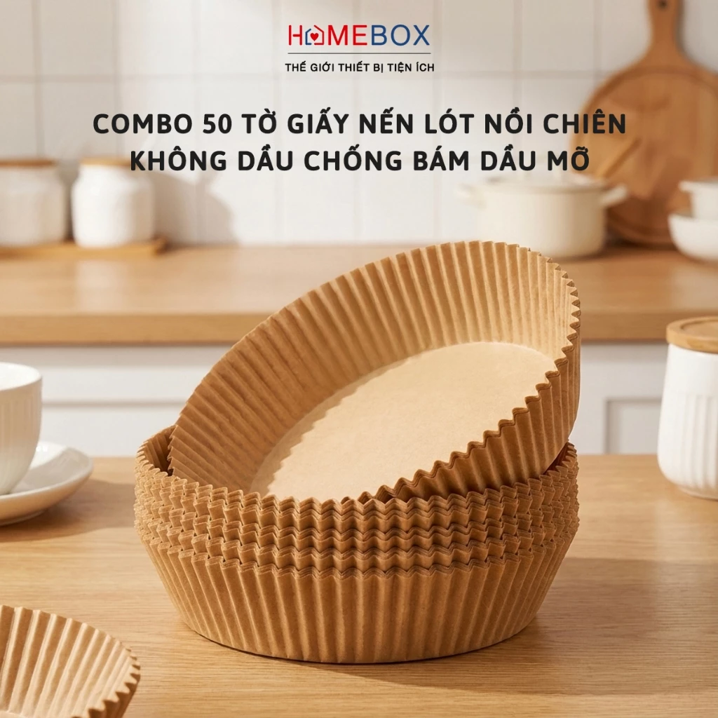 COMBO 50 Tờ Giấy Lót Nồi Chiên Hình Khuôn Bánh, Miếng Lót Nồi Chiên Không Dầu Chống Bám Dầu Mỡ