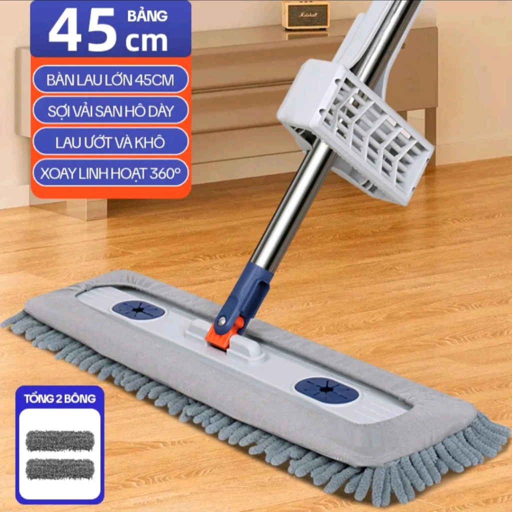 Cây Lau Nhà tự vắt 45cm - Cây lau sàn tiện lợi bông lau san hô sợi microfiber siêu thấm hút GreenMOP