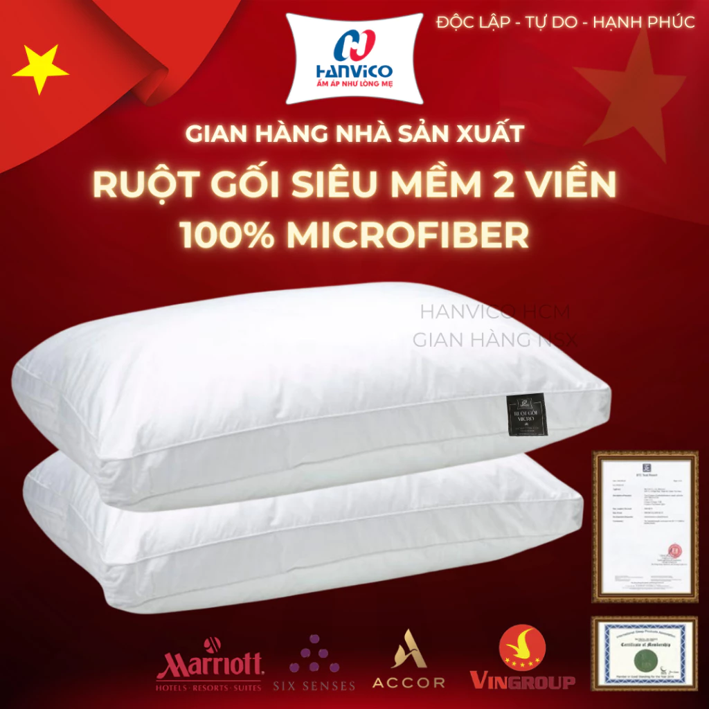 Ruột Gối Microfiber HANVICO Lông Vũ Siêu Mềm dành cho người nằm thấp - Gối 2 Viền 45x65 CM và 50x70 CM