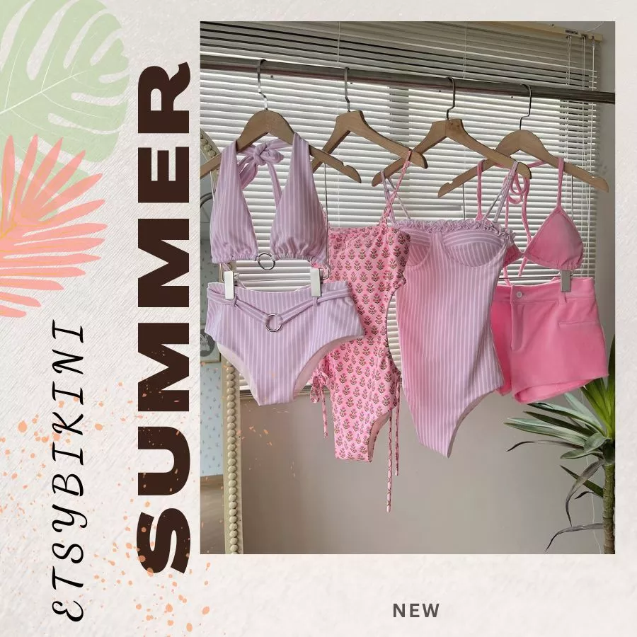 Etsy Bikini đồ bơi 2 mảnh, body suit đi biển đồ bơi 1 mảnh đi biển set bikini tone hồng cho nhóm bạn thân bikini gợi cảm