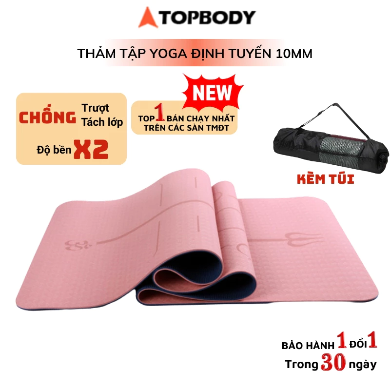 Thảm Tập Yoga Định Tuyến TPE cao cấp đúc nguyên tấm 8mm kèm túi đựng, chống trượt chính hãng TOPBODY