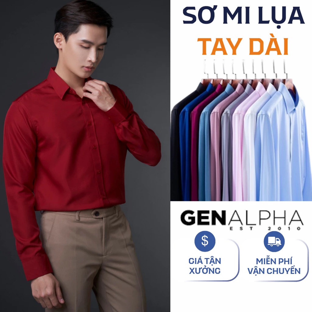 Áo sơ mi nam dài tay chất cotton lụa chống nhăn GEN ALPHA, sơ mi tay dài basic nhiều màu GEN535
