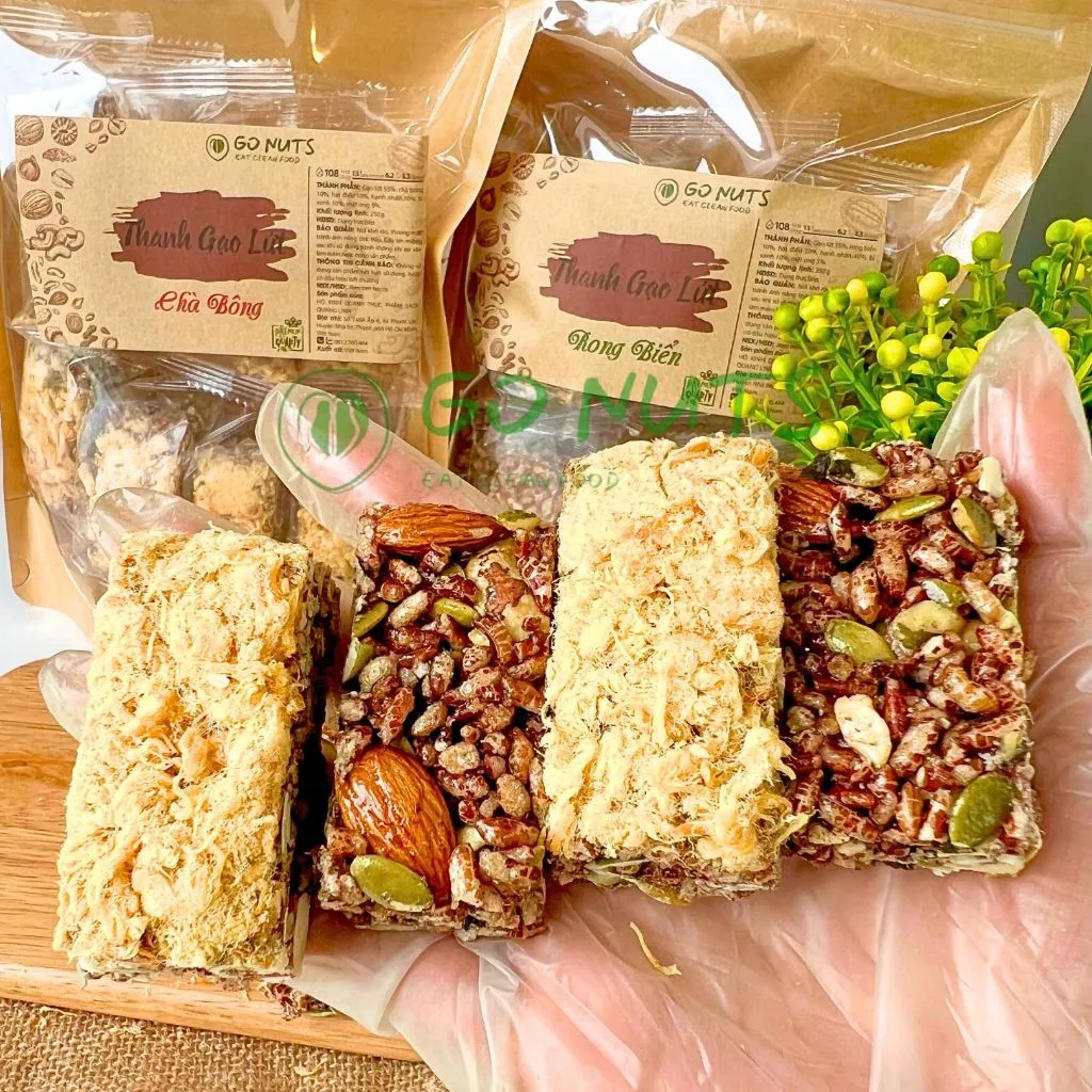 Thanh gạo lứt GO NUTS vị chà bông/rong biển mix hạt dinh dưỡng Bánh ăn kiêng không đường