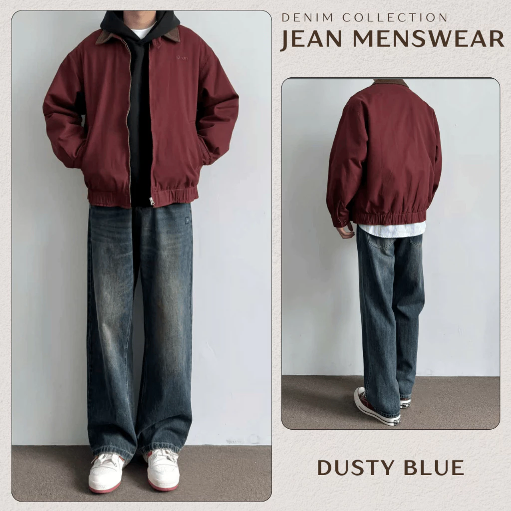 Quần Jean Nam Form Reguilar Màu Dusty Wash Cao Cấp, Quần Dusty Blue Vải Jean Mềm Dày Dặn Có Bigsize