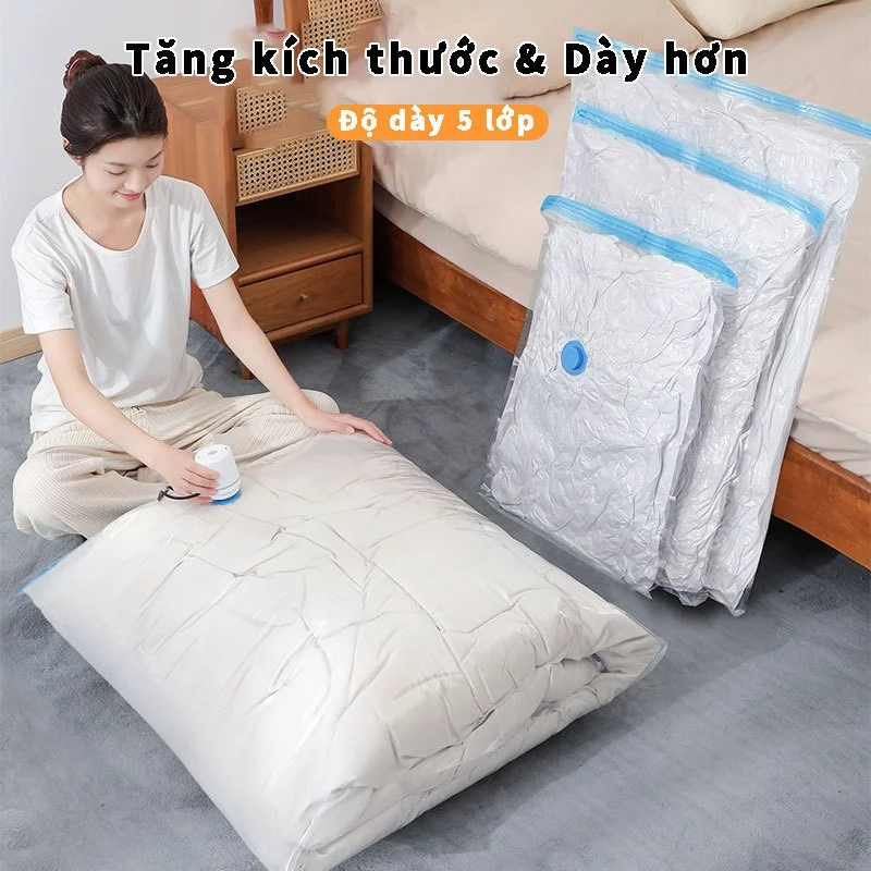 COMBO 5/6/10 Túi Hút Chân Không & Máy Siêu Tốc - Đóng gói thông minh nén quần áo/chăn gối, tiết kiệm 80% diện tích