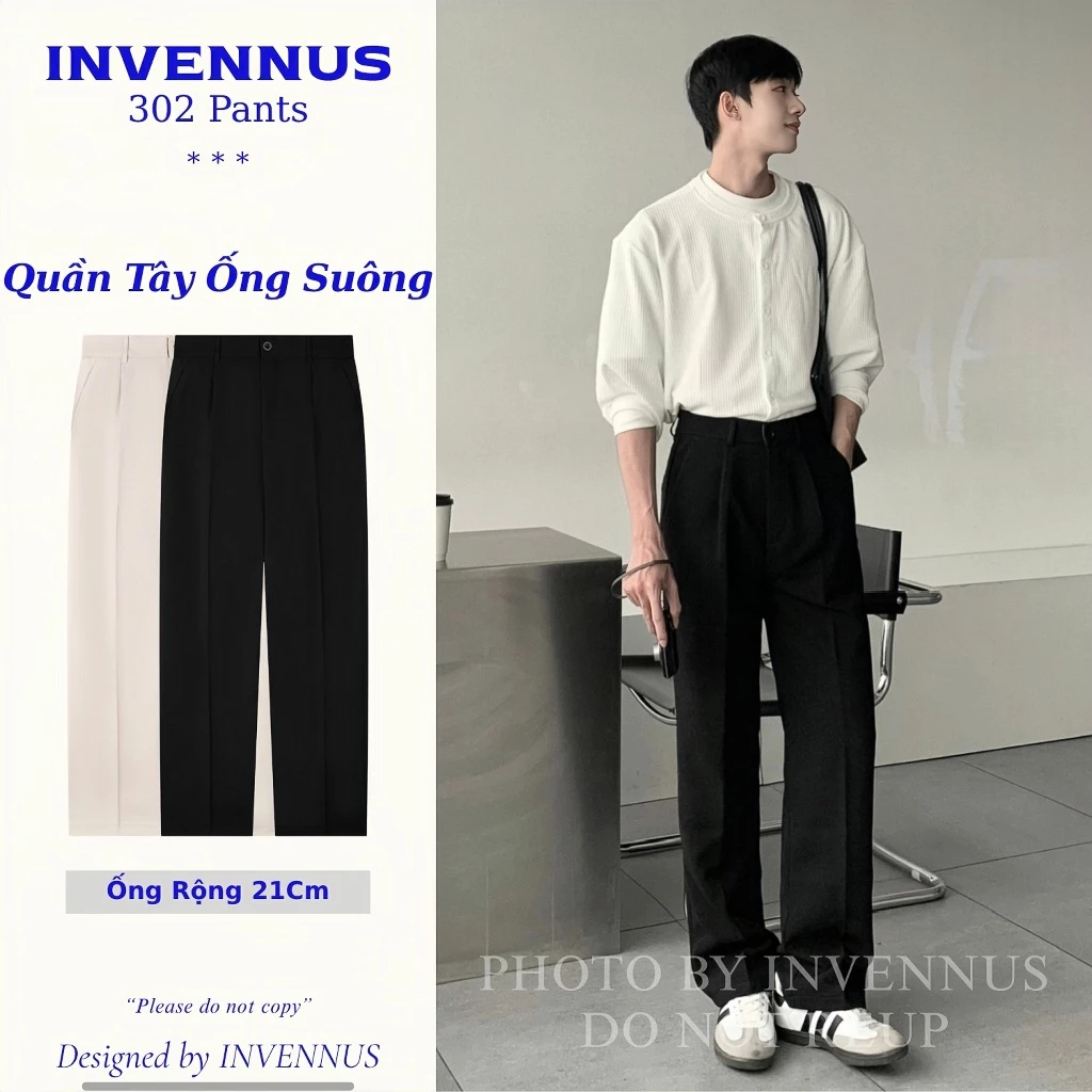 Quần tây nam ống suông INVENNUS cạp cao, quần âu nam tôn dáng vải tuyết hàn thoáng khí [302]