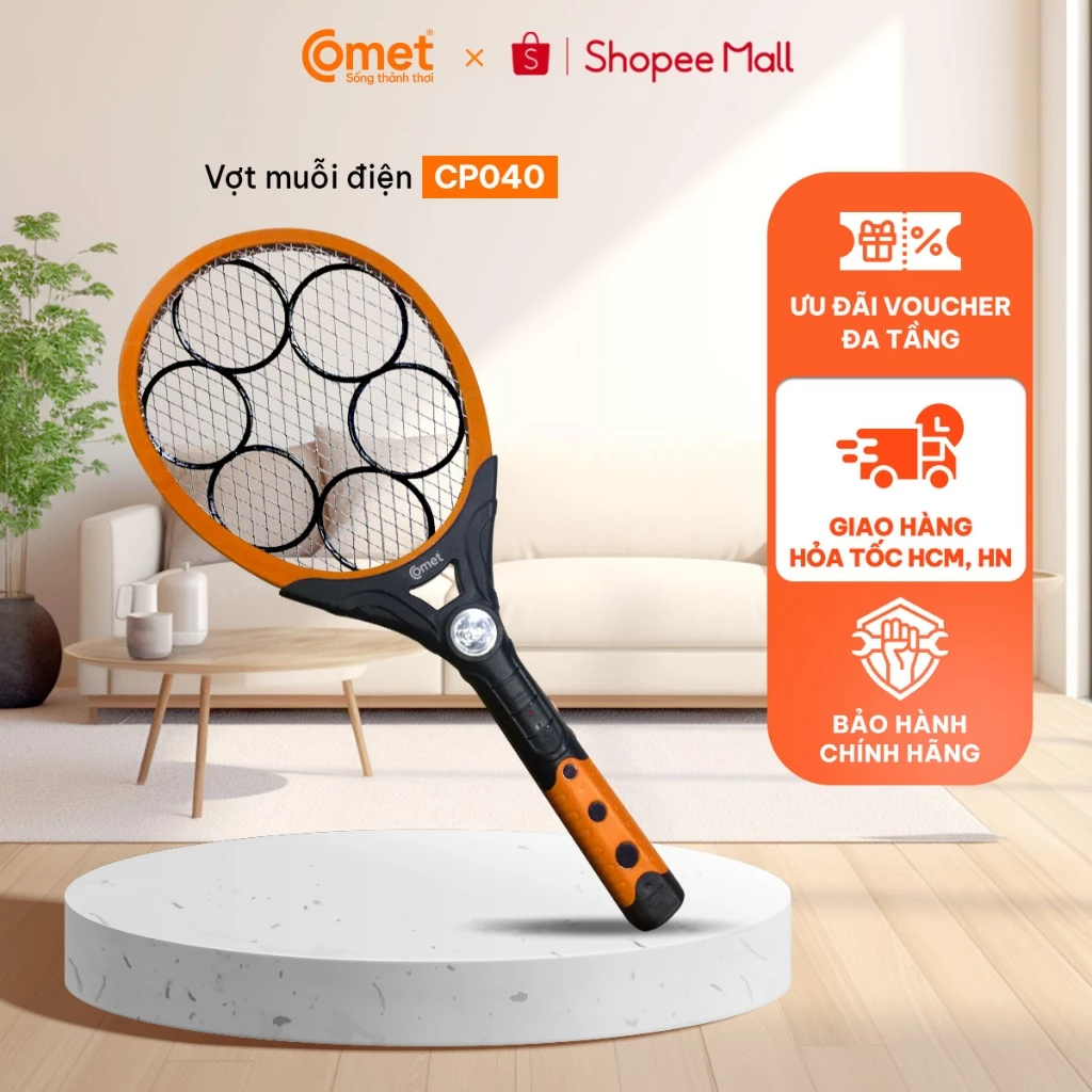 [Hỏa tốc HCM/HN] Vợt Muỗi Comet CP040 điện thế mạnh, đèn pin LED tích hợp, bảo hành 6T