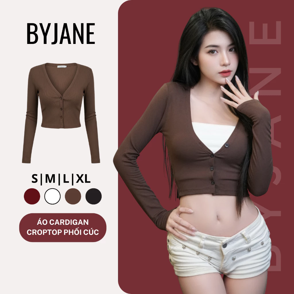 (XẢ KHO) Áo Cardigan Nữ Dáng Ngắn Croptop Tay Dài Co Giãn 4 Chiều Cotton Mềm Mịn BYJANE – 999