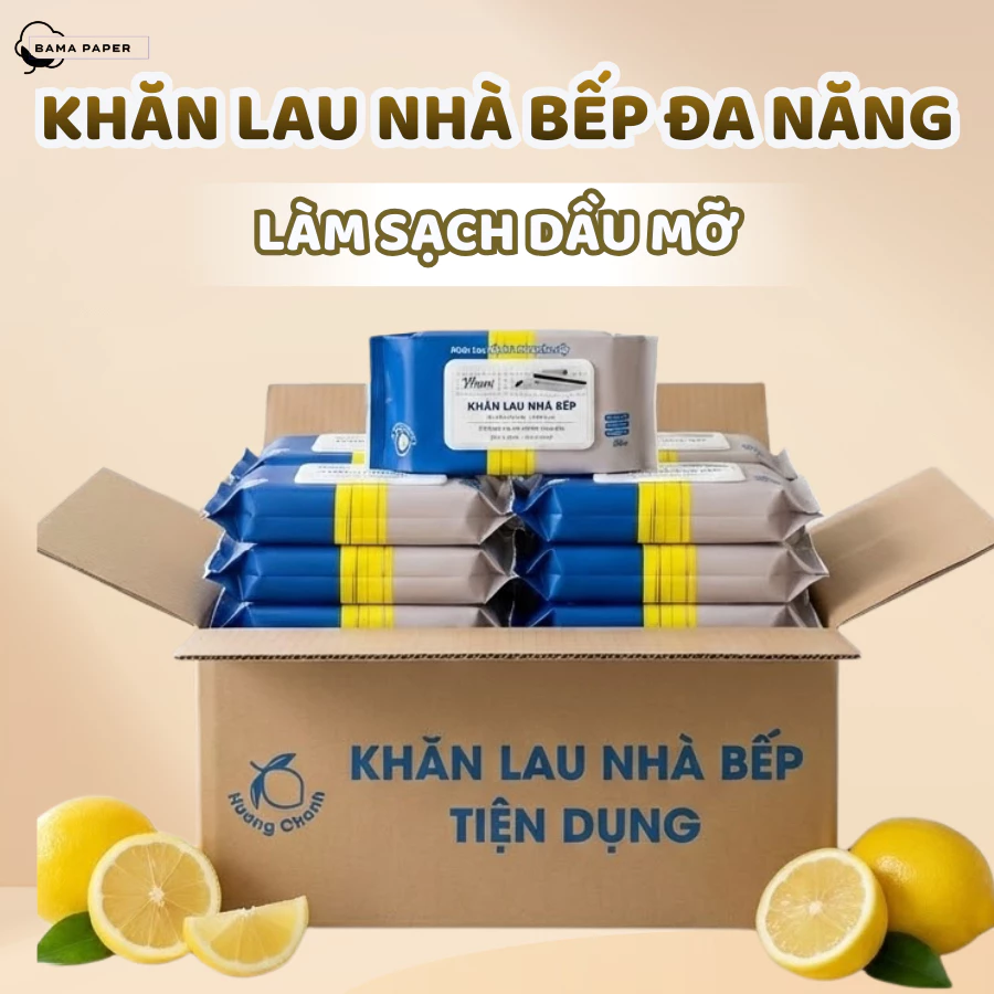 Thùng 10 Gói Khăn Ướt Lau Bếp Đa Năng – Hương Chanh Thơm Mát, Đa Năng Tiện Lợi, Làm Sạch Dầu Mỡ Nhanh Chóng