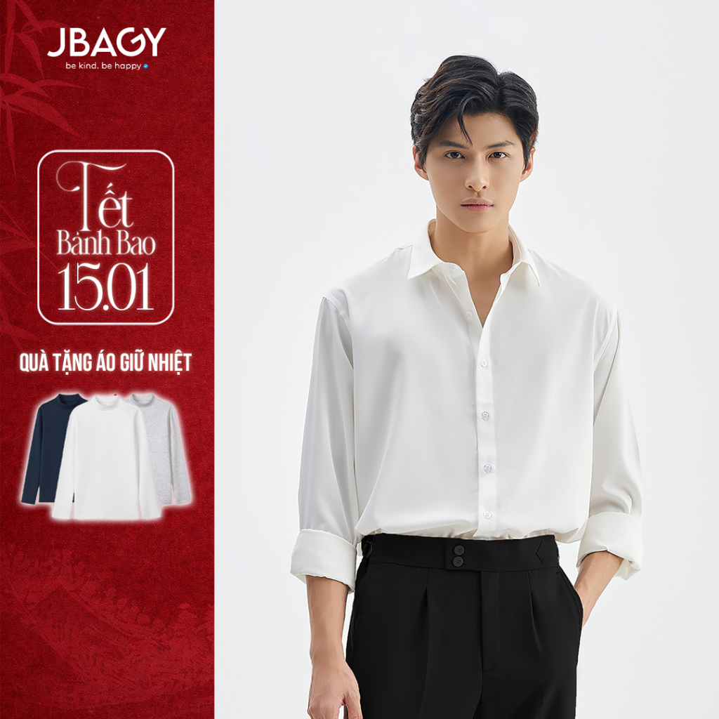 Áo sơ mi nam tay dài JBAGY Pastel sơ mi trắng form rộng, vải lụa tăm cao cấp phong cách Hàn Quốc - Hình 1