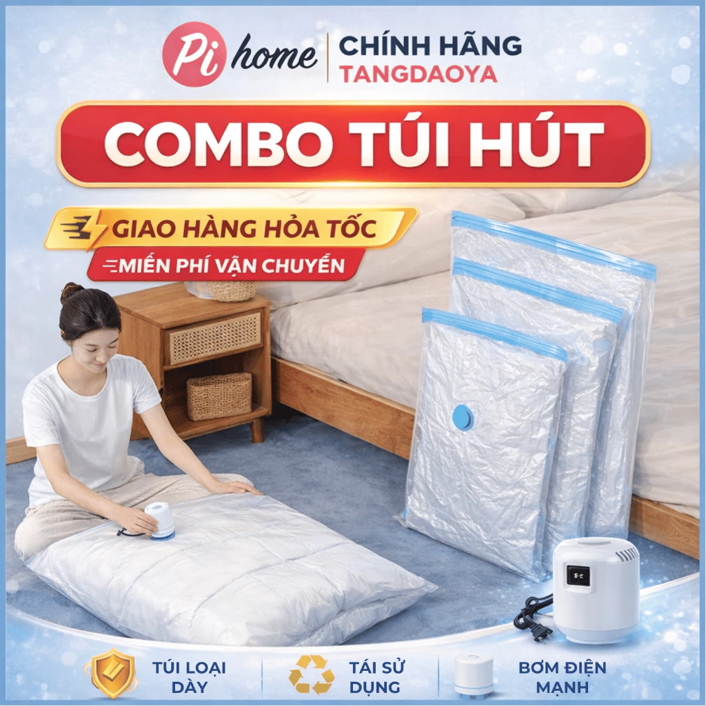 [Hoả tốc] COMBO Túi Hút Chân Không đựng quần áo, chăn gối PIHOME. Gọn gàng tủ đồ - vali du lịch