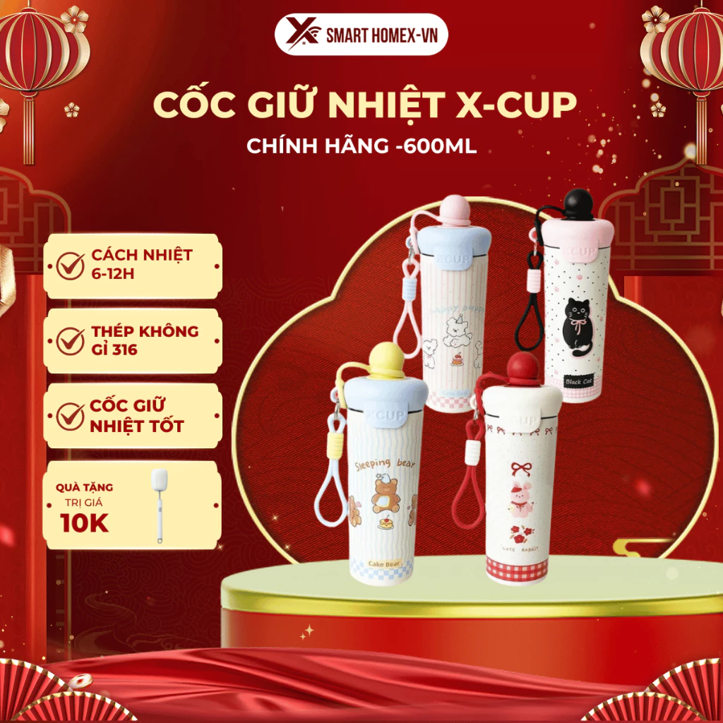 [Tặng túi+cọ ống hút] Cốc giữ nhiệt thép không gỉ 316 an toàn cho sức khỏe dung tích 600ml dây cầm tay chắc chắn