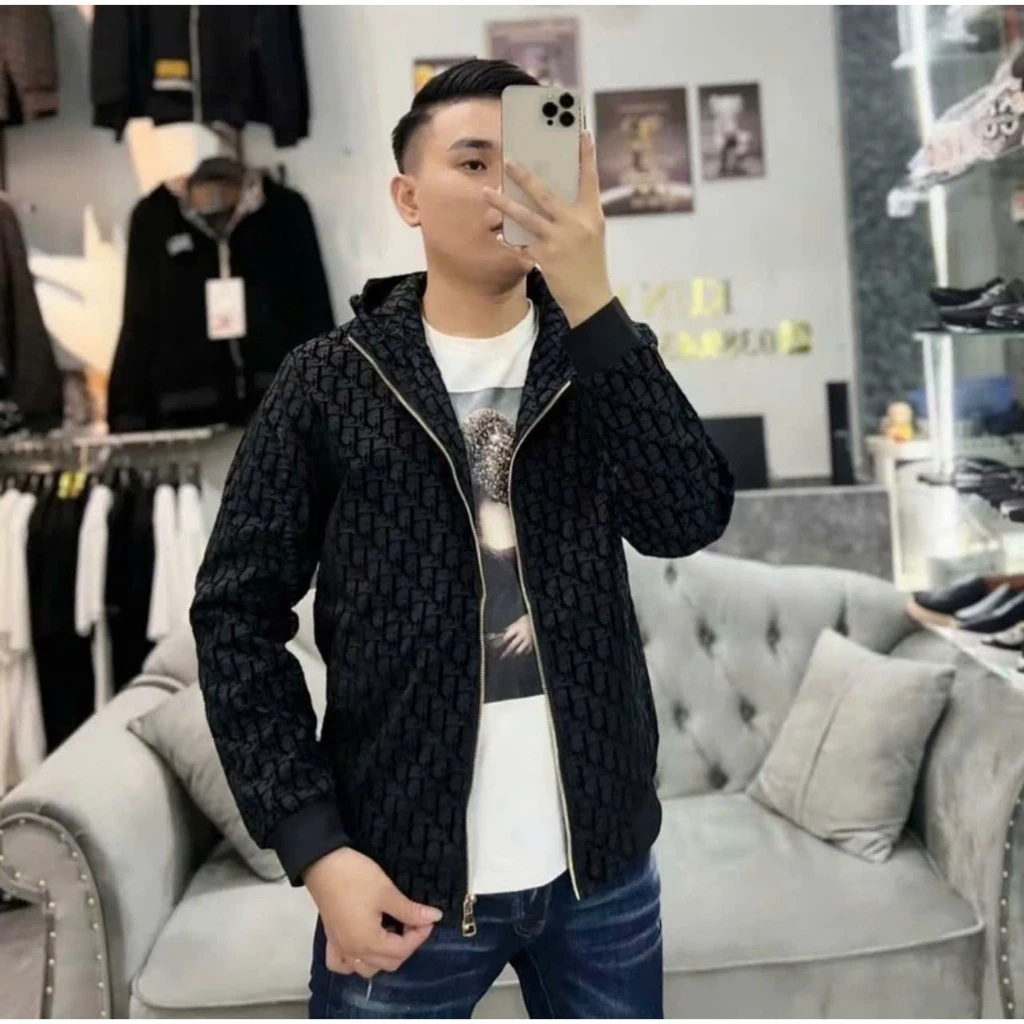 Áo gió In Hình chữ DI DI Form Rộng Unisex Chất Vân Nhung Cao Cấp
