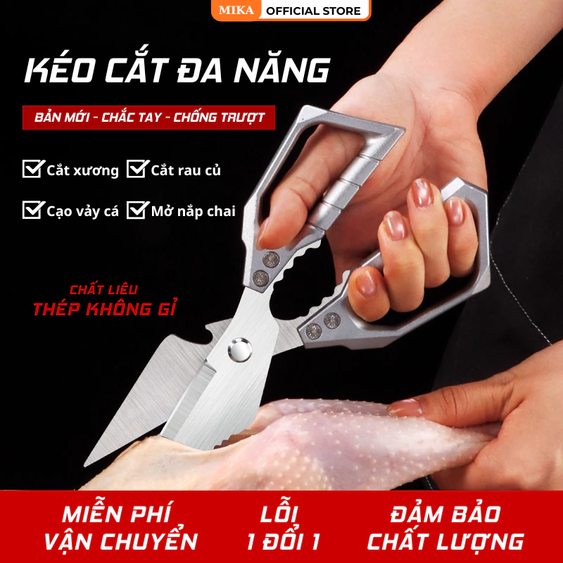 Kéo Cắt Đa Năng MIKA Không Gỉ Cắt Xương Gà Vịt Rau Củ Dễ Dáng Bền Bỉ