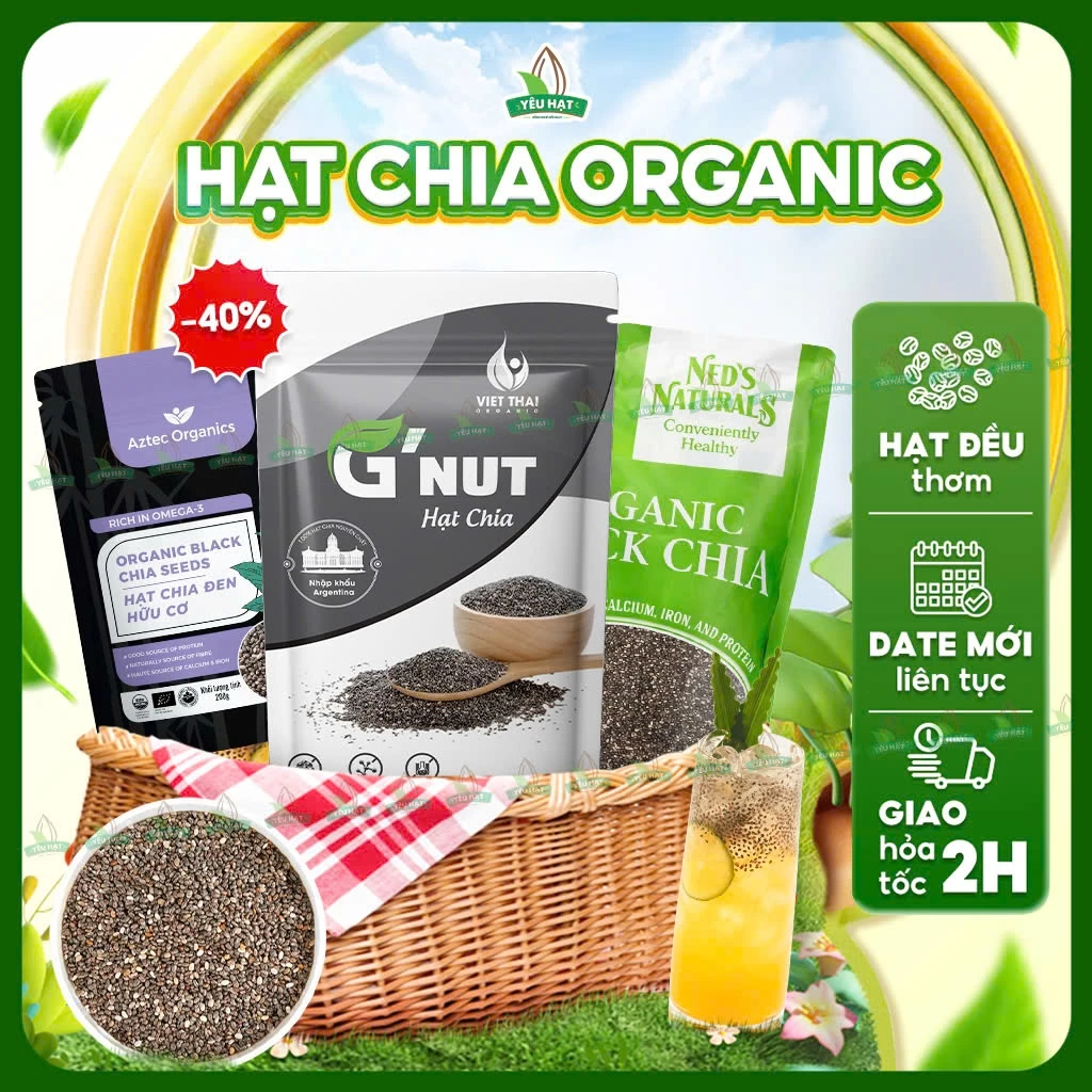 [100% CHÍNH HÃNG] Hạt Chia Organic Hữu Cơ - Chia Sạch Nguyên Chất Giàu Omega 3 Dưỡng Tóc Đẹp Da Detox